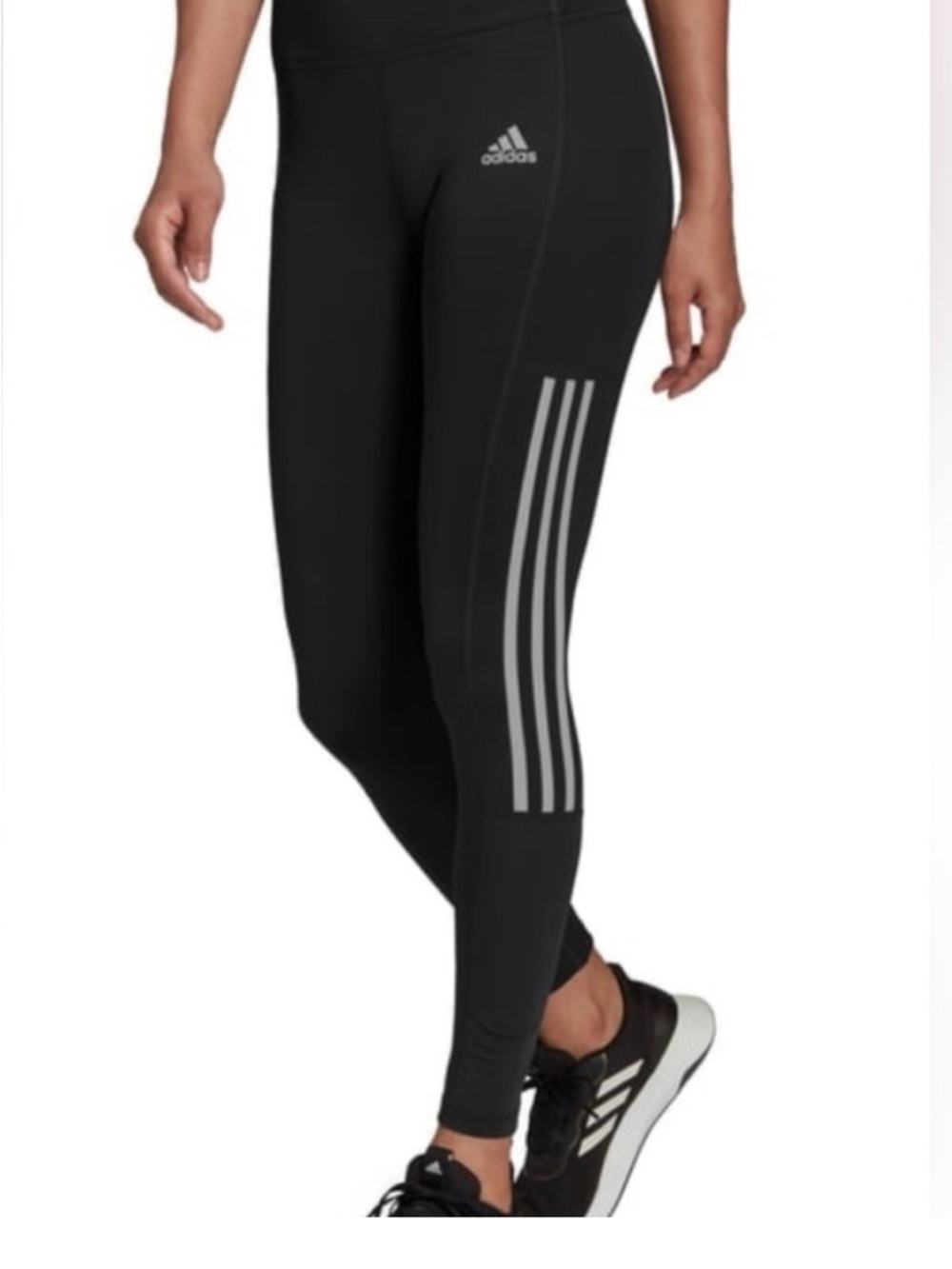 Adidas Black Leggings with Reflective 3-Stripe Side Detail and Side Pocket